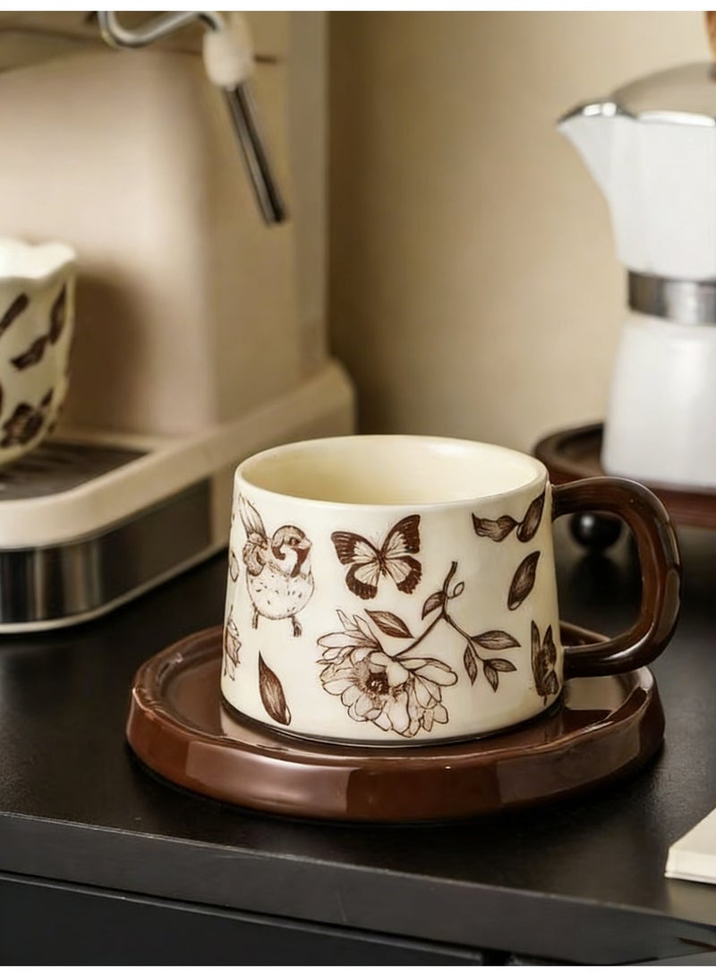 300 مل كوب قهوة سيراميك مع قواعد، كوب إسبريسو، كوب قهوة عربية، كوب قهوة تركية، كوب قهوة بمقبض، قاعدة أكواب للمشروبات، مناسب للشاي والقهوة والماتشا والحليب والكابتشينو - Image 4